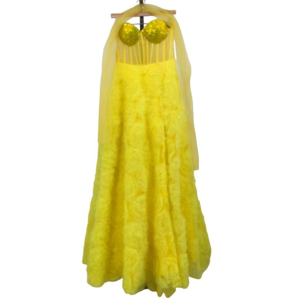 Jovani Women Embellished Illusion-bodice A-line Gown Yellow 6